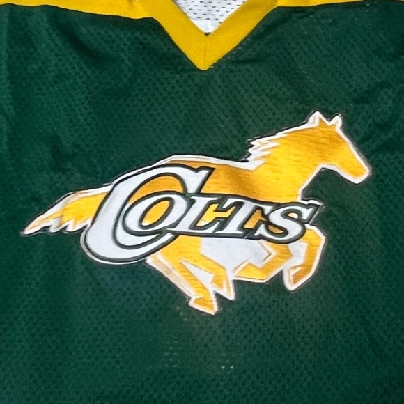 VTG Colts Horse Stitched USA Boys Kids Green and White Hockey Jersey - Picture 3 of 4